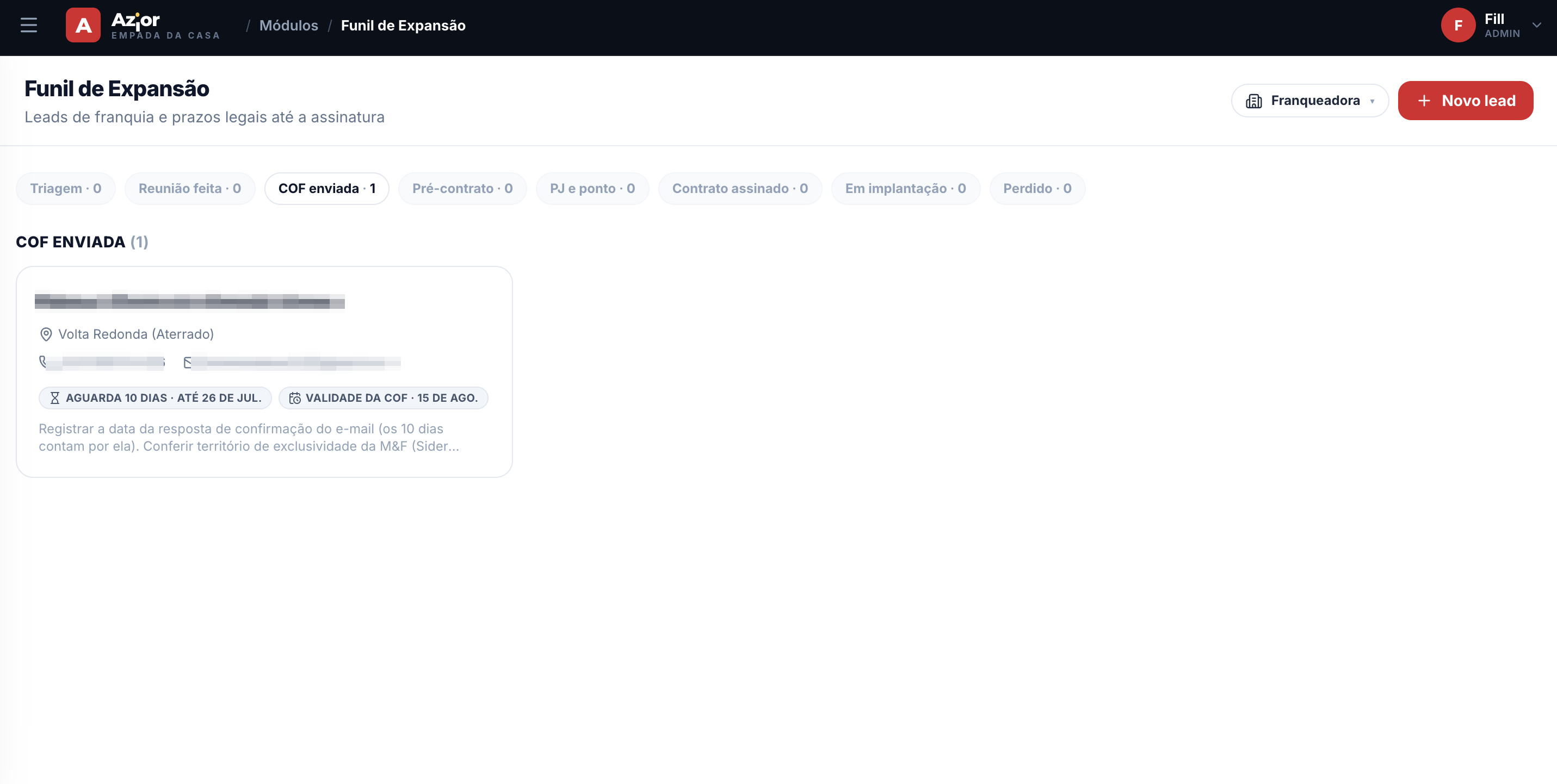 Azior — Funil de Expansão com os prazos legais da COF